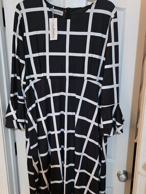 Urban Modesty Black and White Windowpane Ruffle-Sleeve Women’s Maxi Dress